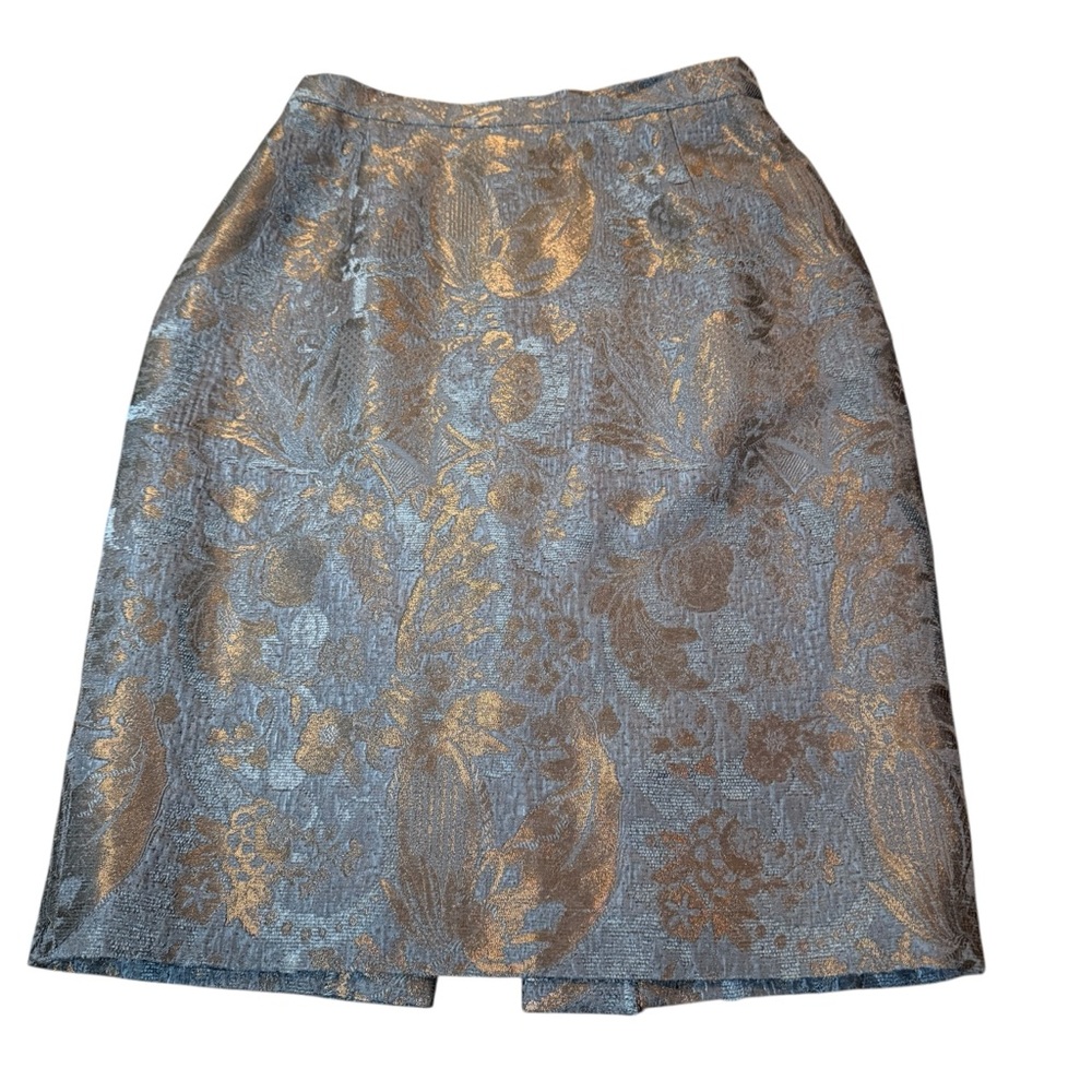 Escada Gold and Silver‎ Floral Pencil Skirt SZ 36/ us sz 6